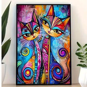 Canvas Print Two Bright Colorful Abstract Cats Modern Art Colorful Vibrant Cats